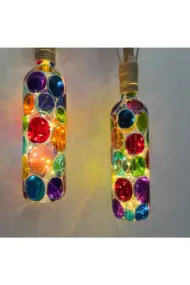 Beyaz Heykel El Dekorlu Led Işıklı Vitray Cam Şarap Şişesi Aplik 2'li set Cafe Bahçe Ev Dekoru - Görsel 4