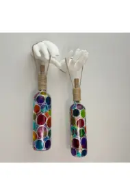 Beyaz Heykel El Dekorlu Led Işıklı Vitray Cam Şarap Şişesi Aplik 2'li set Cafe Bahçe Ev Dekoru - Görsel 5