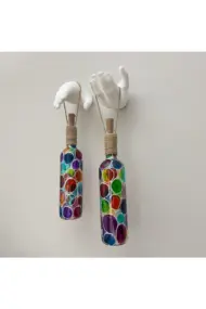 Beyaz Heykel El Dekorlu Led Işıklı Vitray Cam Şarap Şişesi Aplik 2'li set Cafe Bahçe Ev Dekoru - Görsel 7