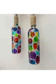 Beyaz Heykel El Dekorlu Led Işıklı Vitray Cam Şarap Şişesi Aplik 2'li set Cafe Bahçe Ev Dekoru - Görsel 8