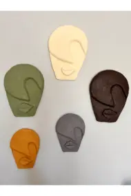 Soyut Tasarım El Yapımı Duvar Dekoru Taş Maske 5'li Set, Dekoratif Maske, 3d Duvar Sanatı - Görsel 4
