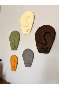 Soyut Tasarım El Yapımı Duvar Dekoru Taş Maske 5'li Set, Dekoratif Maske, 3d Duvar Sanatı - Görsel 5
