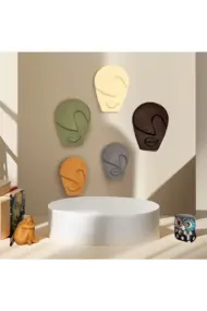 Soyut Tasarım El Yapımı Duvar Dekoru Taş Maske 5'li Set, Dekoratif Maske, 3d Duvar Sanatı - Görsel 6