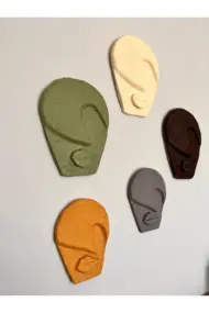 Soyut Tasarım El Yapımı Duvar Dekoru Taş Maske 5'li Set, Dekoratif Maske, 3d Duvar Sanatı - Görsel 7