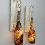 Led Işıklı Ahşap Kahverengi Vitray Cam Salon Bar Bahçe Dekoru Şampanya Şişesi Aplik 2 Li Set