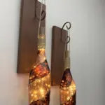 Led Işıklı Ahşap Kahverengi Vitray Cam Salon Bar Bahçe Dekoru Şampanya Şişesi Aplik 2'li Set