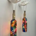 Kadın El Heykeli Led Işıklı Renkli Vitray Cam Şarap Şişesi Aplik Set Cafe, Bar, Bahçe, Ev Dekoru