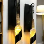 Led Işıklı Ahşap Siyah Renkli Vitray Cam Salon Bar Bahçe Dekoru Şarap Şişesi Duvar Aplik 2'li Set