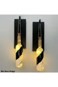 Led Işıklı Ahşap Siyah Renkli Vitray Cam Salon Bar Bahçe Dekoru Şarap Şişesi Duvar Aplik 2'li Set - Görsel 4