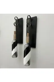 Led Işıklı Ahşap Siyah Renkli Vitray Cam Salon Bar Bahçe Dekoru Şarap Şişesi Duvar Aplik 2'li Set - Görsel 6
