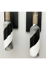Led Işıklı Ahşap Siyah Renkli Vitray Cam Salon Bar Bahçe Dekoru Şarap Şişesi Duvar Aplik 2'li Set - Görsel 8
