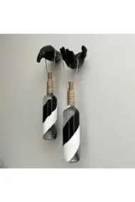 Siyah Heykel El Dekorlu Pilli Led Işıklı Vitray Cam Şarap Şişesi Aplik 2'li Set Cafe Bahçe Ev Dekoru - Görsel 6