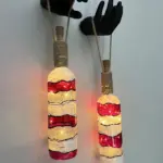Heykel El Dekorlu Led Işıklı Kırmızı Vitray Cam Şarap Şişesi Aplik 2'li Set Cafe Bahçe Ev Dekoru