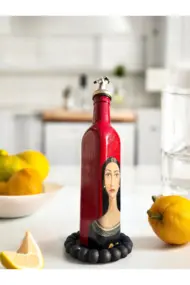 500 ML El Yapımı Kadın Portreli Cam Yağdanlık | Sosluk, Sirkelik, Mutfak & Sofra Aksesuarı, Yeşil - Görsel 3