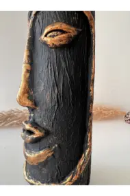 El Yapımı Özel Tasarım Insan Yüzü Heykel Dekorlu Siyah, Altın Yaldız Tasarım Dekor Şarap Şişesi - Görsel 7