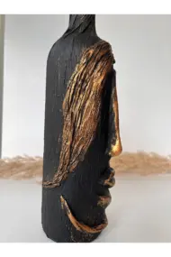 El Yapımı Özel Tasarım Insan Yüzü Heykel Dekorlu Siyah, Altın Yaldız Tasarım Dekor Şarap Şişesi - Görsel 8