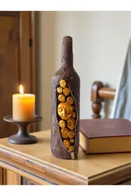 El Yapımı Özel Tasarım İnsan Yüzü Heykel Dekorlu Kahverengi Pas Efektli Tasarım Dekor Şarap Şişesi - Görsel 2