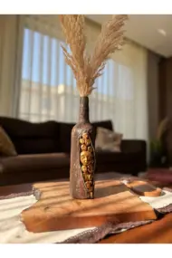 El Yapımı Özel Tasarım İnsan Yüzü Heykel Dekorlu Kahverengi Pas Efektli Tasarım Dekor Şarap Şişesi - Görsel 3