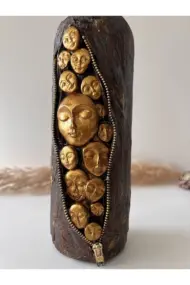 El Yapımı Özel Tasarım İnsan Yüzü Heykel Dekorlu Kahverengi Pas Efektli Tasarım Dekor Şarap Şişesi - Görsel 7