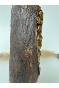 El Yapımı Özel Tasarım İnsan Yüzü Heykel Dekorlu Kahverengi Pas Efektli Tasarım Dekor Şarap Şişesi - Görsel 8