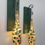 Led Işıklı Ahşap Koyu Yeşil Renkli Vitray Cam Salon Bar Bahçe Dekoru Şampanya Şişesi Aplik 2'li Set