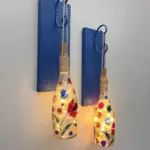 Led Işıklı Ahşap Koyu Mavi Renkli Vitray Cam Salon Bar Bahçe Dekoru Şampanya Şişesi Aplik 2'li Set