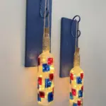 Led Işıklı Koyu Mavi Renkli Vitray Cam Salon Bar Bahçe Dekoru Şarap Şişesi Duvar Aplik 2'li Set