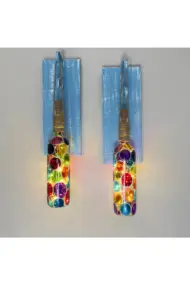 Ege Mavisi Ahşap Renkli, Ferforje Tıpa Peri Led Işıklı Vitray Cam Şarap Şişesi Duvar Aplik 2'li Set - Görsel 2
