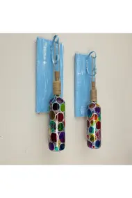 Ege Mavisi Ahşap Renkli, Ferforje Tıpa Peri Led Işıklı Vitray Cam Şarap Şişesi Duvar Aplik 2'li Set - Görsel 5