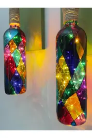 Yeşil Renkli Ahşap Ve Ferforje Dekorlu Peri Led Işıklı Vitray Cam Şarap Şişesi Duvar Aplik 2'li Set - Görsel 7