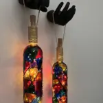 Siyah Renkli Erkek Eli Heykeli Ve Tıpa Peri Led Işıklı Vitray Cam Şarap Şişesi Aplik 2'li Set