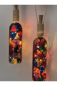 Siyah Renkli Erkek Eli Heykeli Ve Tıpa Peri Led Işıklı Vitray Cam Şarap Şişesi Aplik 2'li Set - Görsel 4
