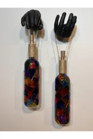 Siyah Renkli Erkek Eli Heykeli Ve Tıpa Peri Led Işıklı Vitray Cam Şarap Şişesi Aplik 2'li Set - Görsel 5