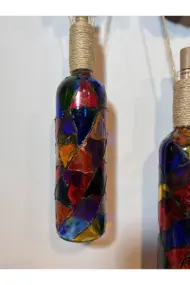 Siyah Renkli Erkek Eli Heykeli Ve Tıpa Peri Led Işıklı Vitray Cam Şarap Şişesi Aplik 2'li Set - Görsel 6