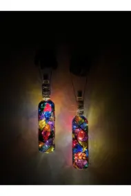 Siyah Renkli Erkek Eli Heykeli Ve Tıpa Peri Led Işıklı Vitray Cam Şarap Şişesi Aplik 2'li Set - Görsel 8