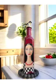 500 ML El Yapımı Kadın Portreli Cam Yağdanlık | Sosluk, Sirkelik, Mutfak & Sofra Aksesuarı, Yeşil