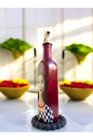 500 ML El Yapımı Kadın Portreli Cam Yağdanlık | Sosluk, Sirkelik, Mutfak & Sofra Aksesuarı, Yeşil - Görsel 3