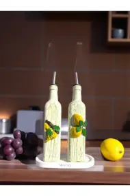 500 ml El Yapımı Limon ve Üzüm Desenli 2’li Cam Yağdanlık Sosluk Seti – Dekoratif Tasarım Mutfak - Görsel 2