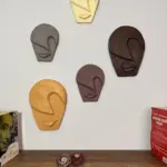 Soyut Tasarım El Yapımı Özel Pigment Boyalı Salon Oturma Odası Mutfak Duvar Dekoru Taş Mask 5'li Set