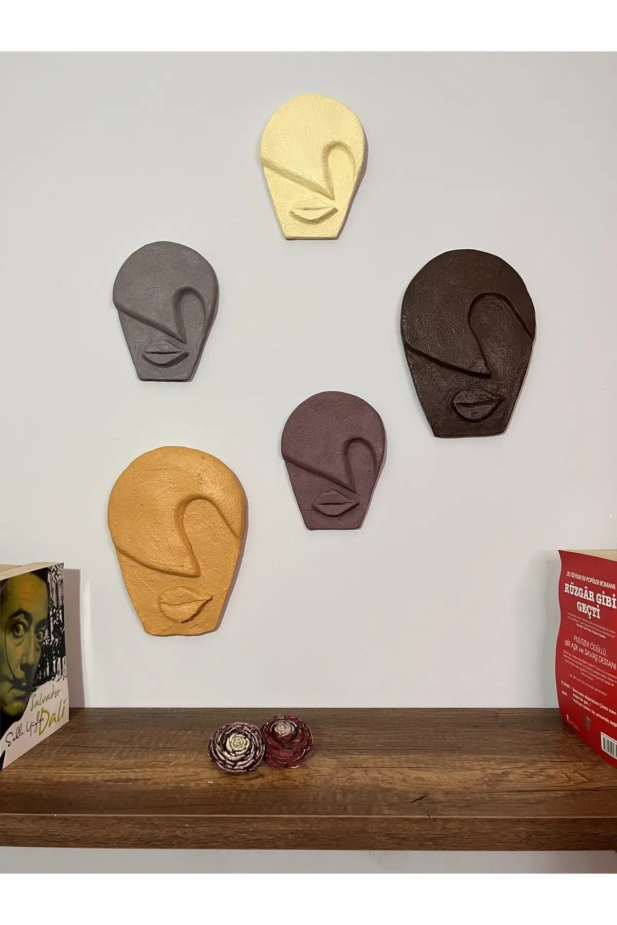 346197546-img-1_org_zoom Soyut Tasarım El Yapımı Özel Pigment Boyalı Salon Oturma Odası Mutfak Duvar Dekoru Taş Mask 5'li Set - Görsel 1