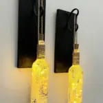 Led Işıklı Siyah Renkli Buzlu Eskitme Cam Salon Bar Bahçe Dekoru Şarap Şişesi Duvar Aplik 2'li Set