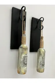 Led Işıklı Siyah Renkli Buzlu Eskitme Cam Salon Bar Bahçe Dekoru Şarap Şişesi Duvar Aplik 2'li Set - Görsel 5