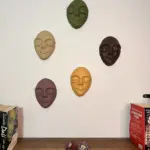 El Yapımı Özel Tasarım Oval Stil Renkli Duvar Maskları 5'li Set Sarı- Yeşil- Kahverengi Tonları