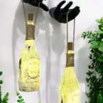 El Yapımı Siyah Erkek Eli Heykeli Dekorlu Peri Led Işıklı Buzlu Cam Şampanya Şişesi Aplik 2'li Set