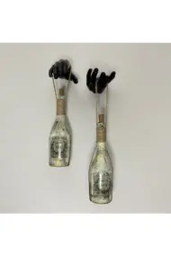 El Yapımı Siyah Erkek Eli Heykeli Dekorlu Peri Led Işıklı Buzlu Cam Şampanya Şişesi Aplik 2'li Set - Görsel 7