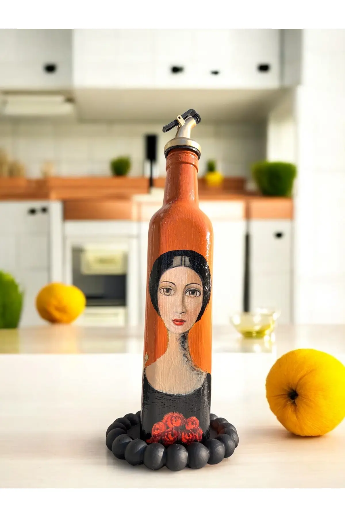 427356863ab105e48a-img-1_org_zoom 500 ML El Yapımı Kadın Portreli Cam Yağdanlık | Sosluk, Sirkelik, Mutfak & Sofra Aksesuarı, Yeşil - Görsel 1