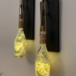 Tıpa Peri Led Işıklı Siyah Ahşap Cam Şampanya Şişesi Duvar Aplik 2'li Set