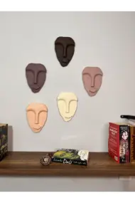 El Yapımı Tasarım Duvar Dekorasyon Maskeleri 5'li Set, Kahverengi Dekor