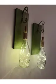 Tıpa Peri Led Işıklı Koyu Yeşil Ahşap Cam Şampanya Şişesi Duvar Aplik 2'li Set
