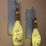 Tıpa Peri Led Işıklı Mavi Eskitme Ahşap Buzlu Cam Şampanya Şişesi Duvar Aplik 2'li Set